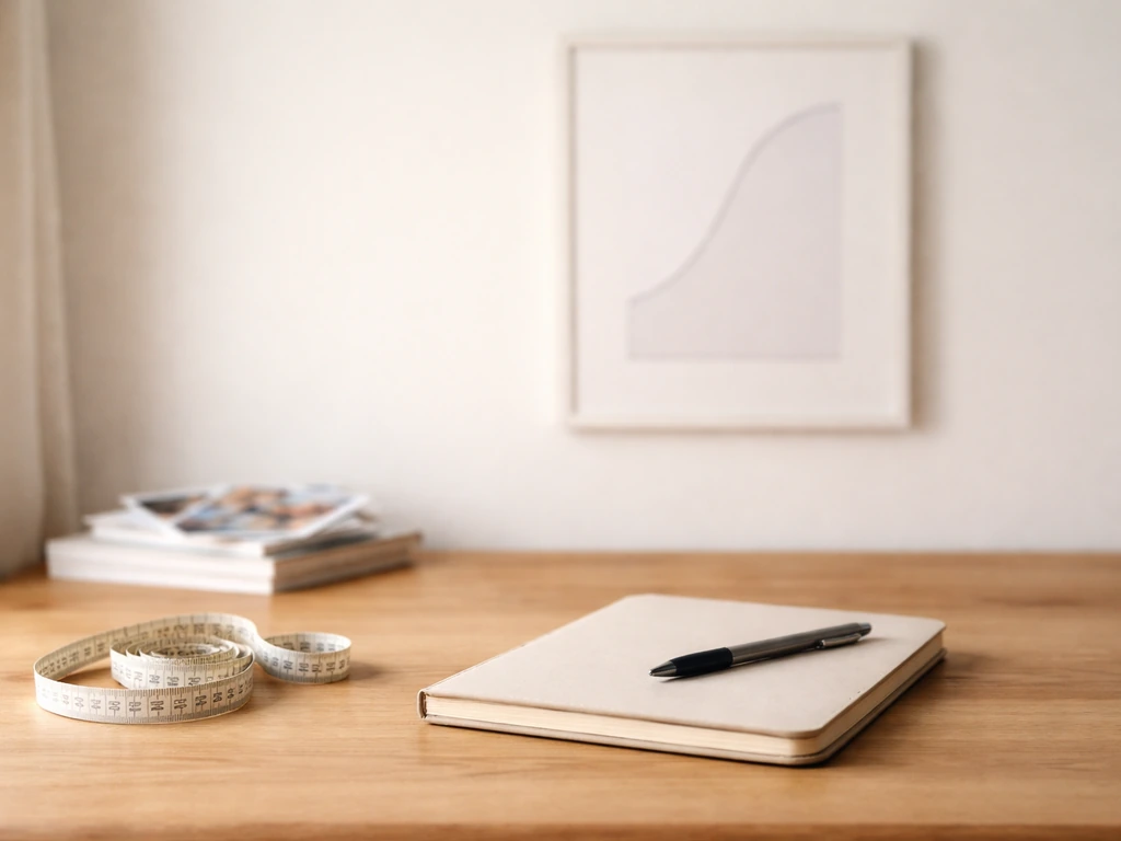 Minimal office desk scene suggesting genetics and height potential with a notebook, pen, and soft daylight.
