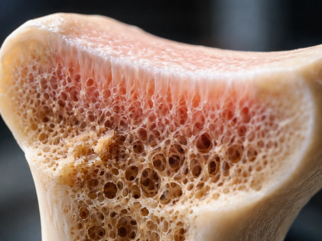 Close-up cross-section of a long bone growth plate showing cartilage transitioning to new bone tissue.