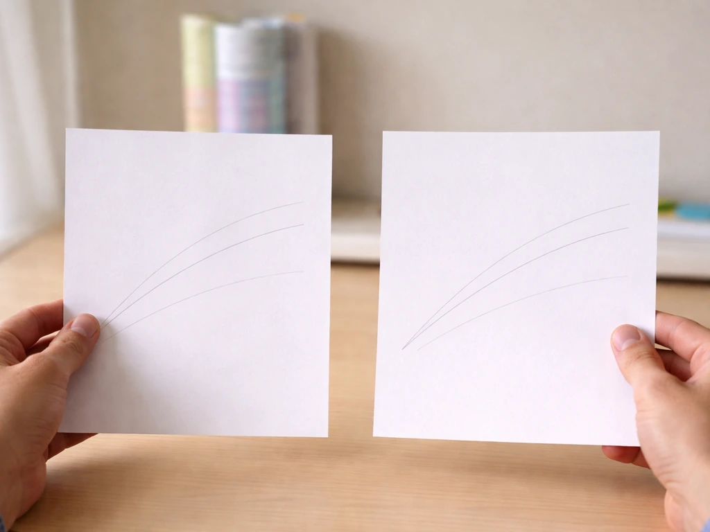 Anonymous hands compare two blank guideline sheets suggesting similar growth outcomes.