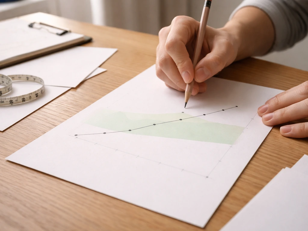 Minimal photo of a hand placing a pencil near simple growth-chart style points on paper