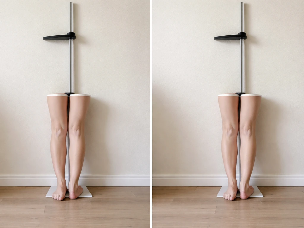 Minimal side-by-side scene showing a flexible height gauge at two times of day, one slightly lower than the other.