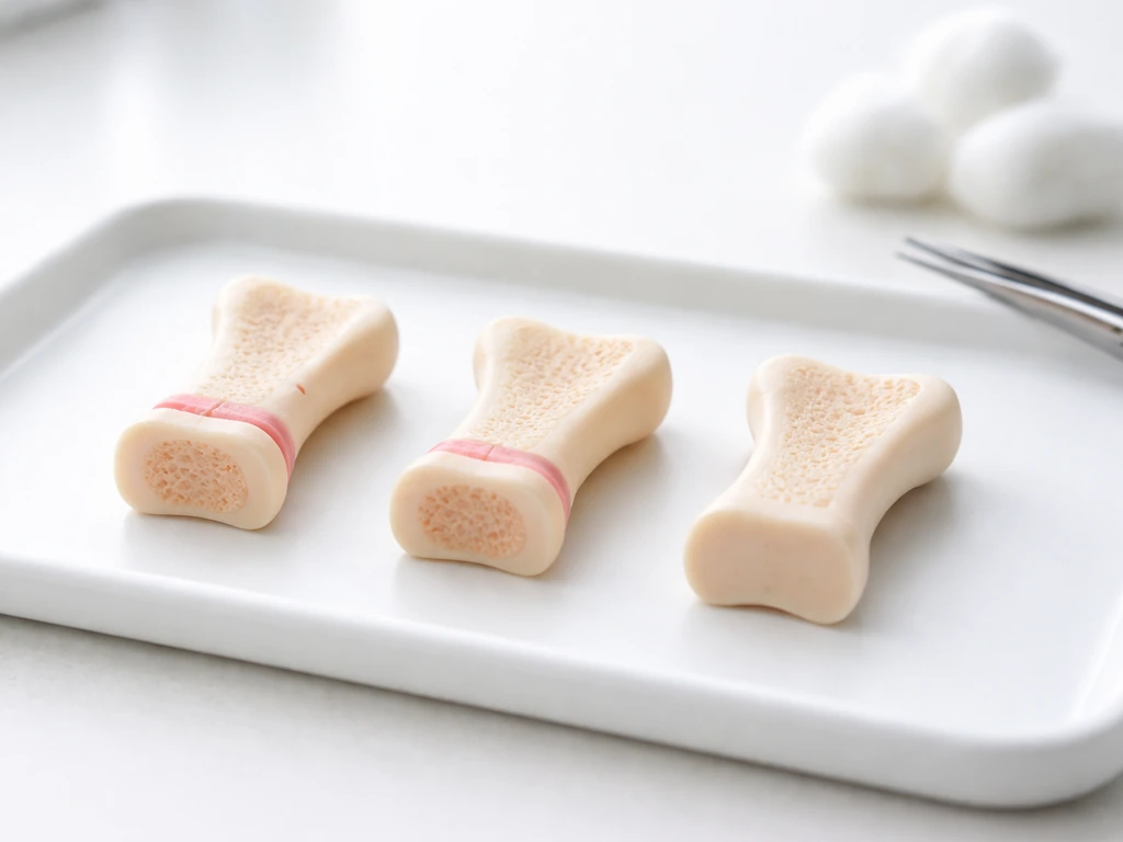 Three long-bone models on a white tray showing open, transitioning, and fused growth plates.