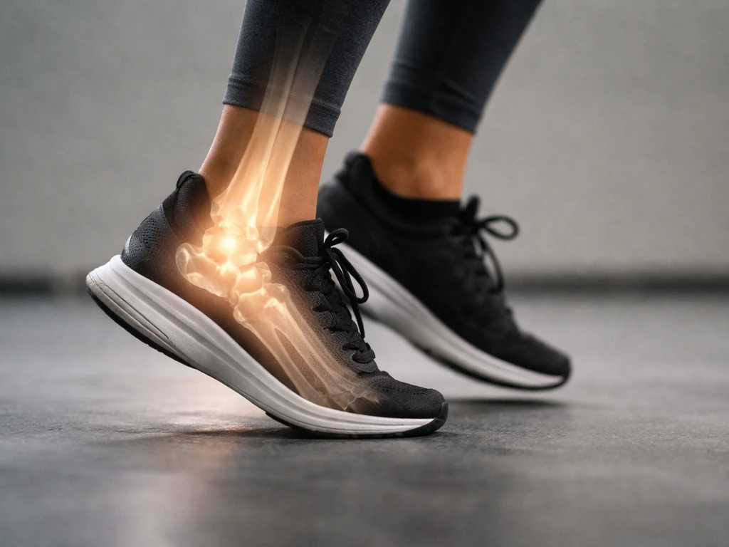 Minimal photo of a runner landing on a forefoot with subtle visual cues of bone impact
