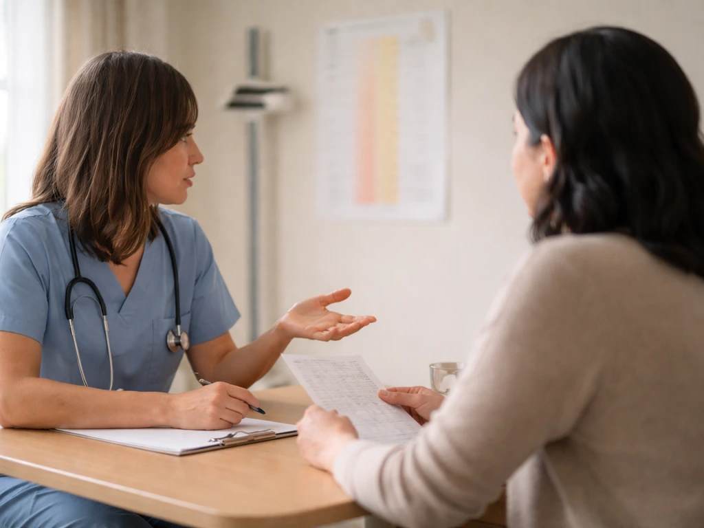 Parent and clinician discussing a child’s growth concerns in a quiet pediatric exam room.