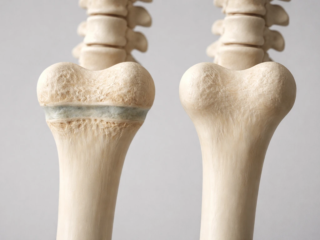 Side-view long bone showing open growth plate versus fused closed plate on a neutral background.