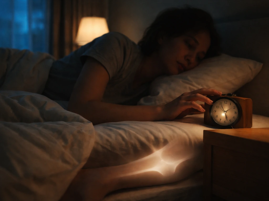 Anonymous person in bed at night checking a late bedside clock, subtle growth-plate concept hint.