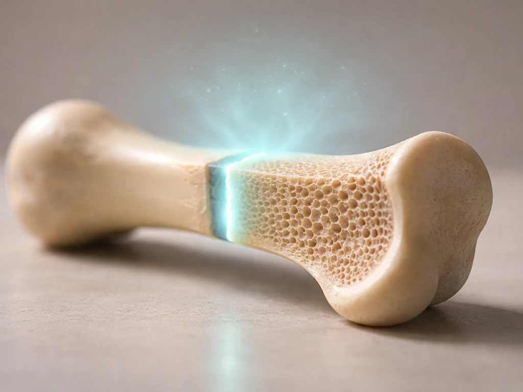 Close-up of simplified long bone ends with cartilage growth plates and a small, glowing sleep-time hormone pulse
