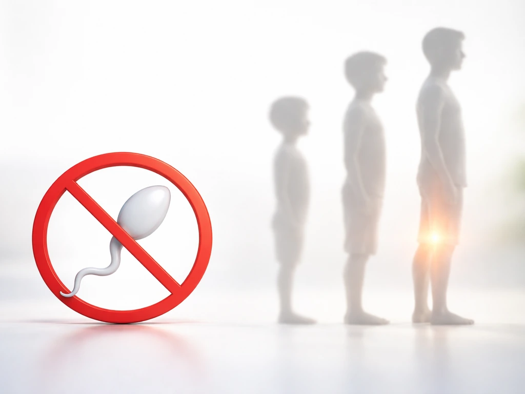 A red no sign over a sperm icon next to a simple silhouette of human growth anatomy, showing sperm can’t make you taller