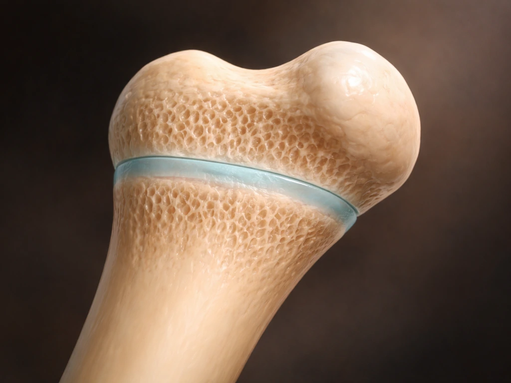 Close-up illustration of a long bone end showing growth plate cartilage and bone growth layers.