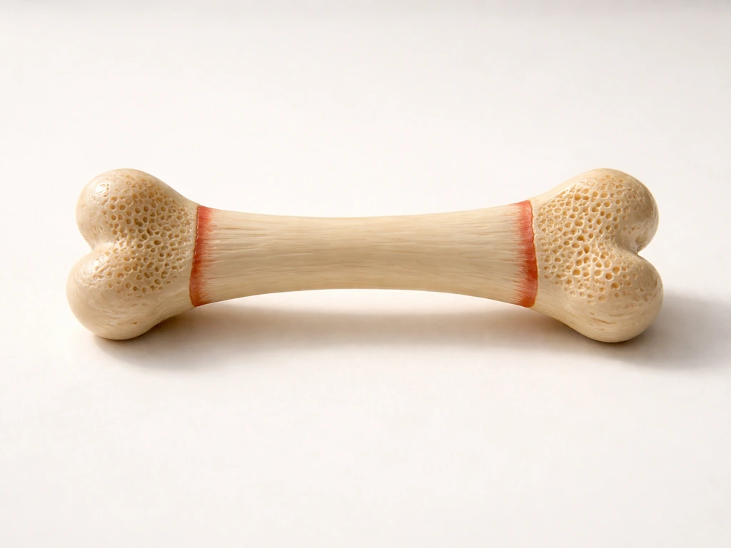 Close-up of a long-bone anatomical model highlighting the epiphyseal (growth) plate near the ends.