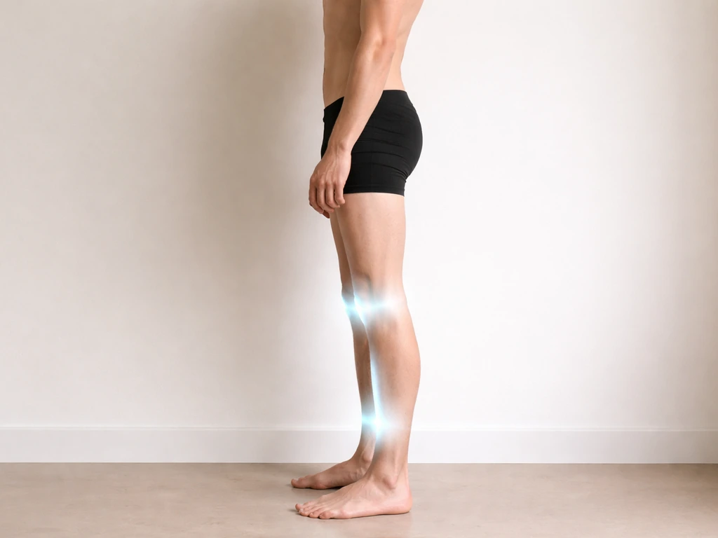 Side silhouette with subtle glowing highlights at knee and shin growth-plate areas on a clean background.