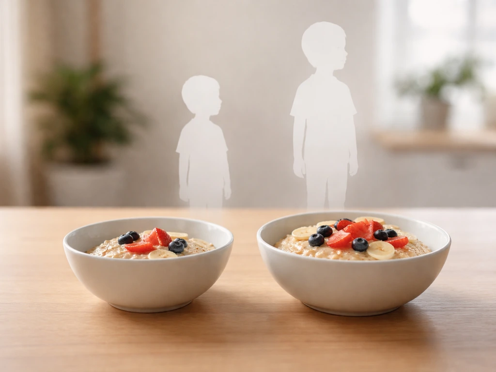 Two bowls with smaller vs larger meal portions, subtly implying deficit vs adequate growth effects.