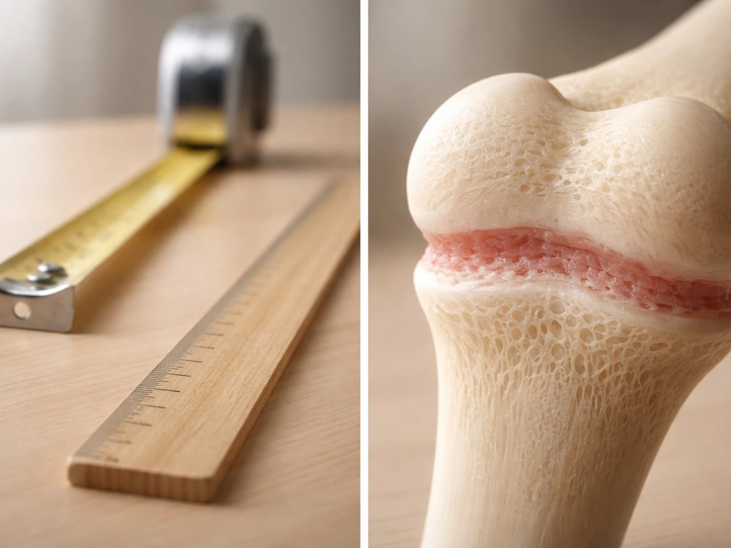 Split image showing skepticism vs science about growing taller, with a growth-plate inspired view.