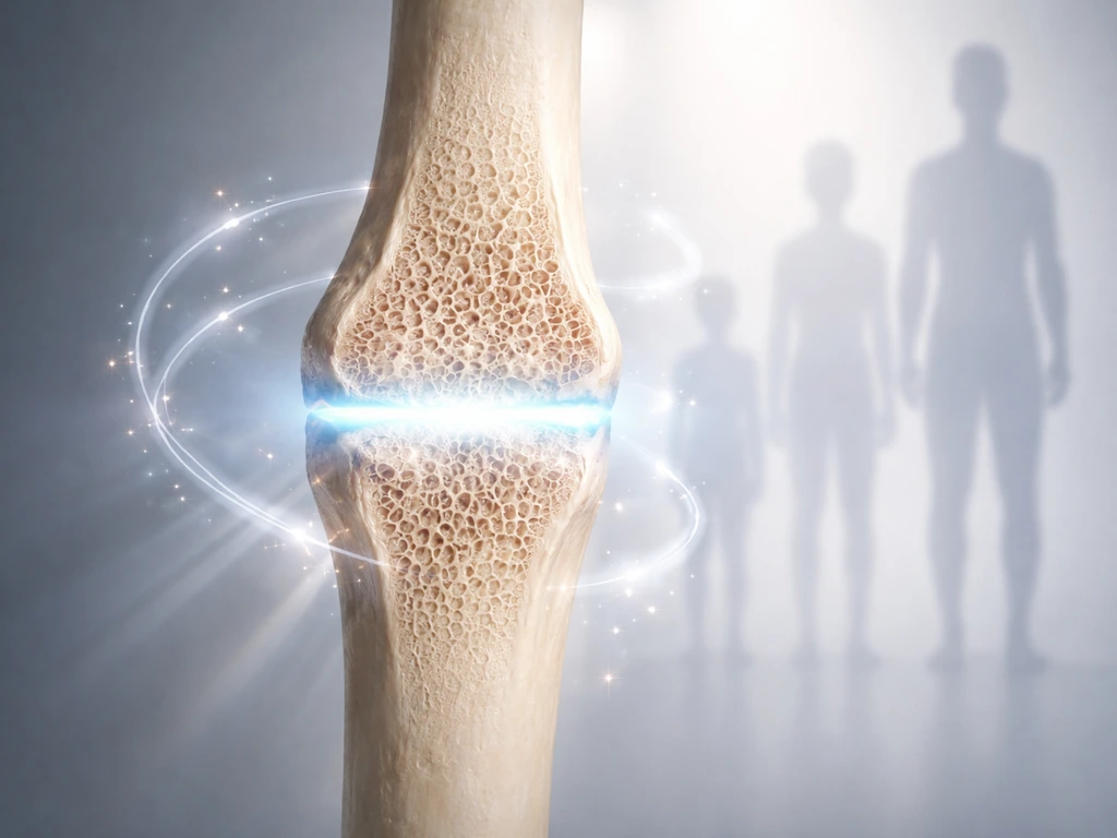 Conceptual photo of long bone with visible growth plate, subtle hormone signals, and height silhouettes by age