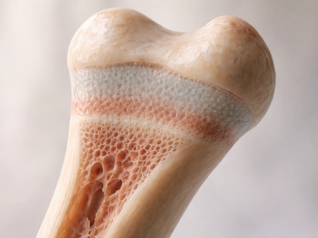 Close-up 3D-like anatomical view of a leg long-bone end showing a growth plate and zones