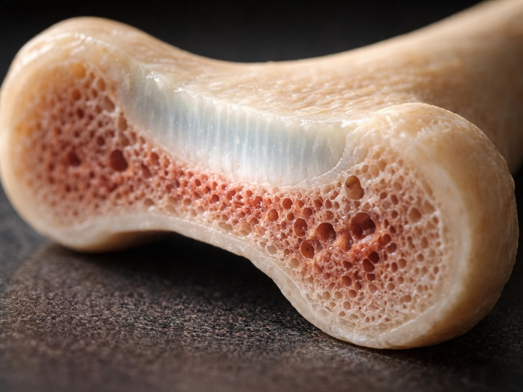 Close-up of a long bone cross-section highlighting the epiphyseal growth plate hardening after puberty.