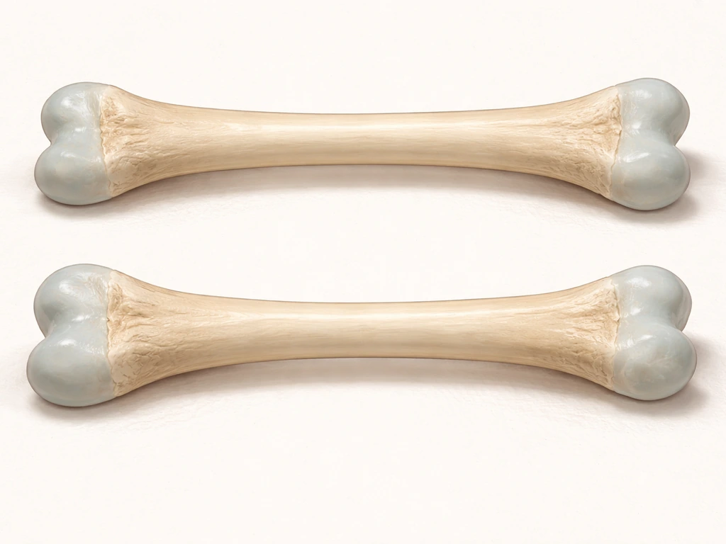 Minimal photo-style illustration of long bones with visible growth plates showing cartilage and bone formation.