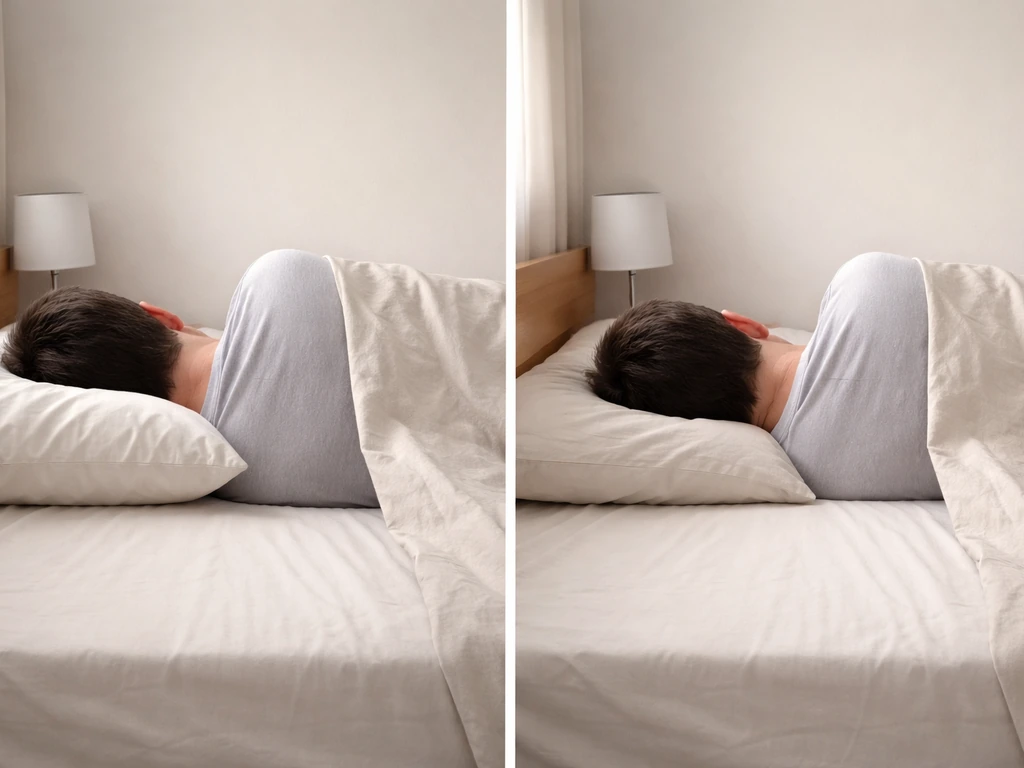 Side-by-side sleeping setups showing neutral neck alignment with a pillow vs less alignment without.