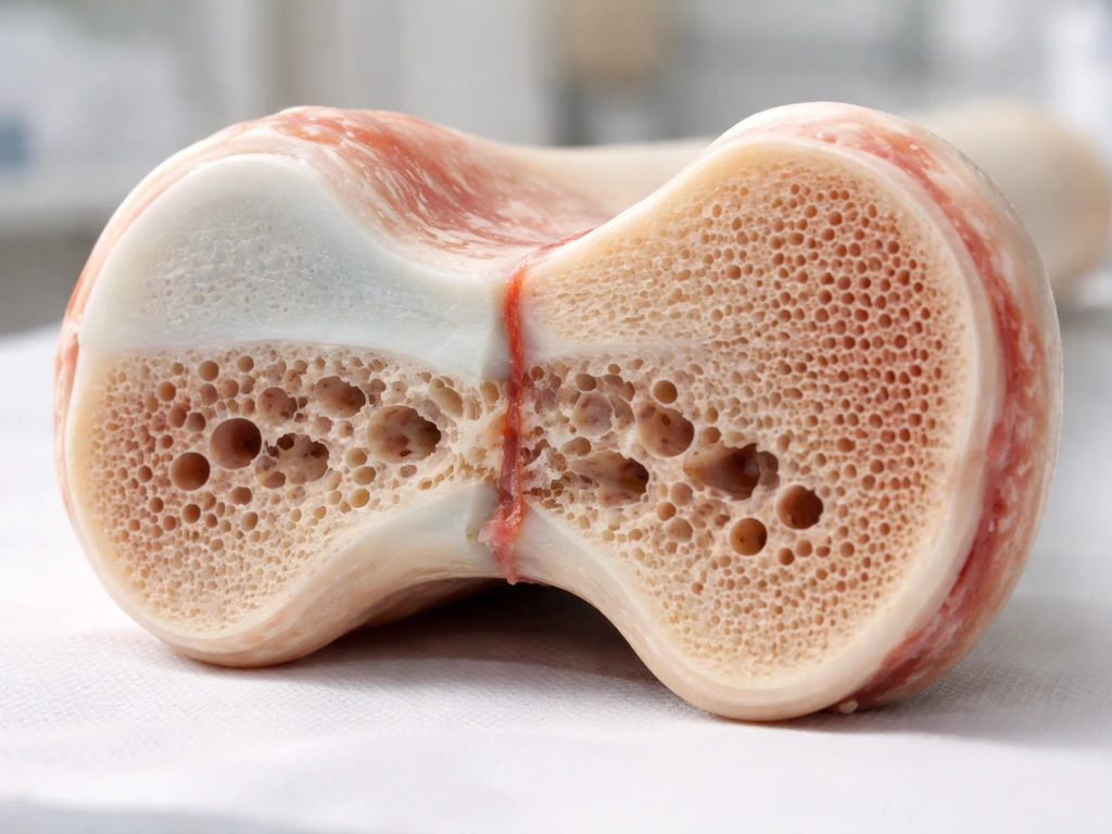 Close-up of a human long bone end showing an open cartilage growth plate near closure