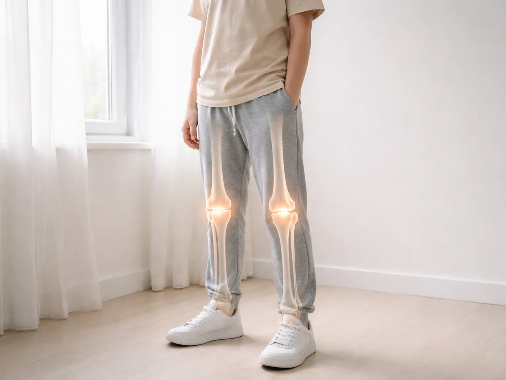 Teen standing near a window with subtle, non-labeled anatomy overlay suggesting open growth plates.