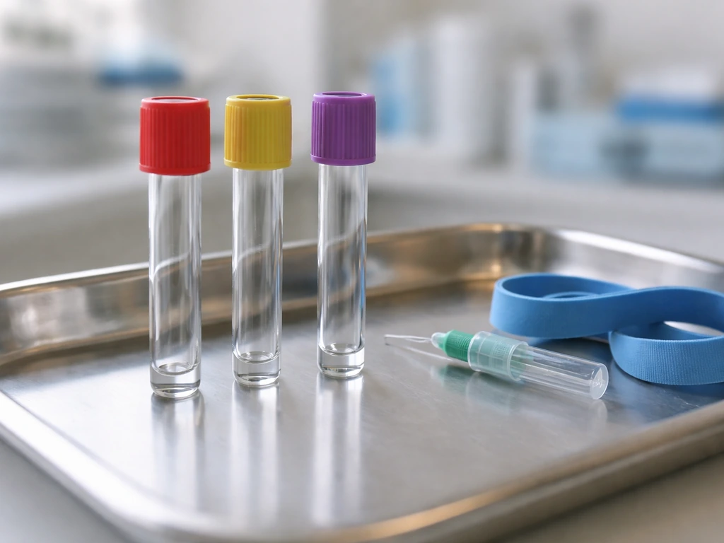 Close-up of blood draw tubes with soft lab background, no text or labels
