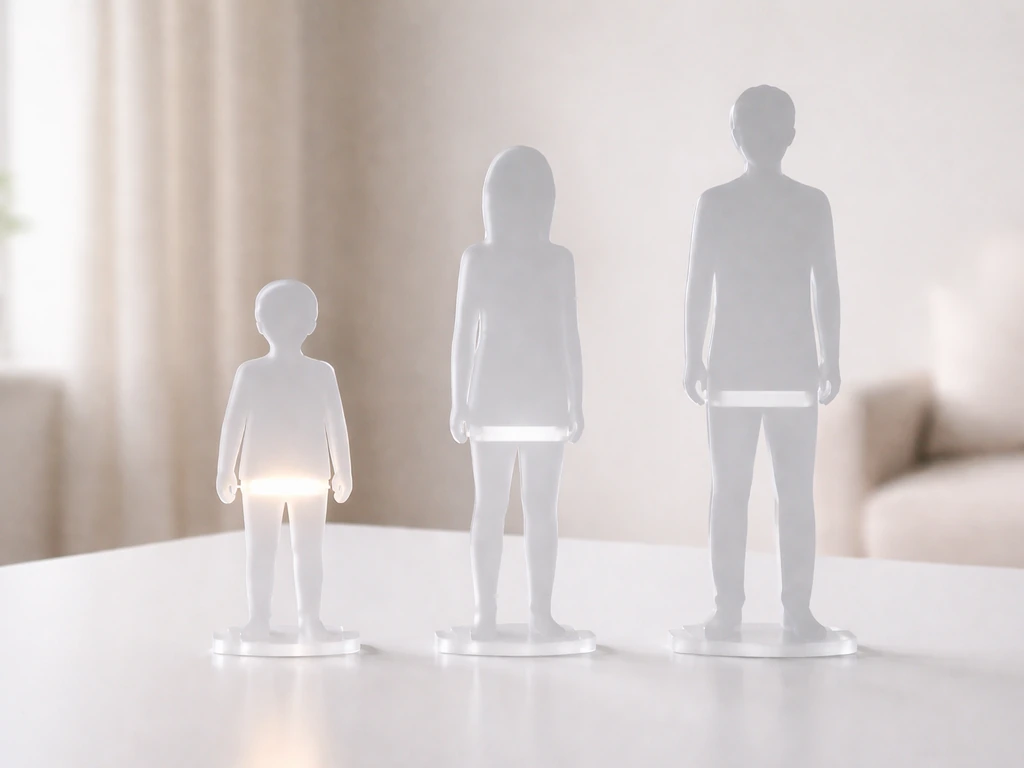 Minimal silhouettes with open vs closed growth plates cues showing height change across ages.