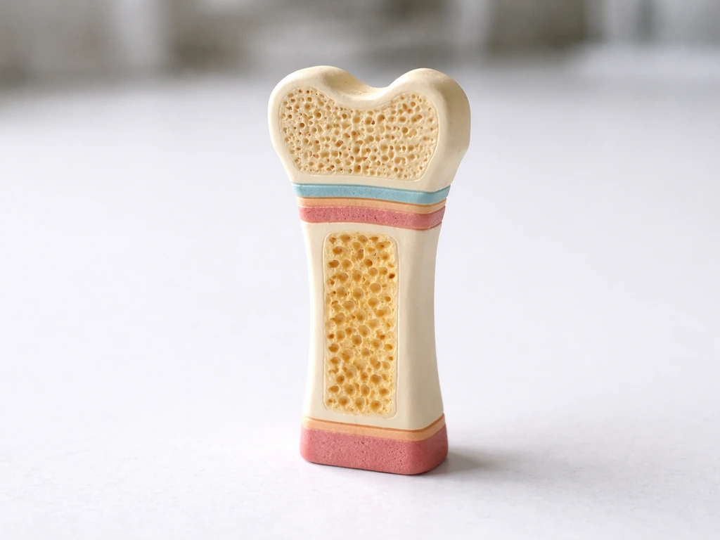 Close-up of a medical model cross-section showing growth plates in a long bone, symbolizing height growth.