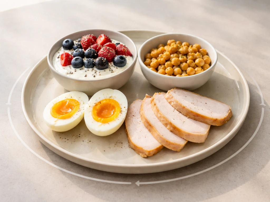 Simple plate of high-protein foods for teens in bright natural light