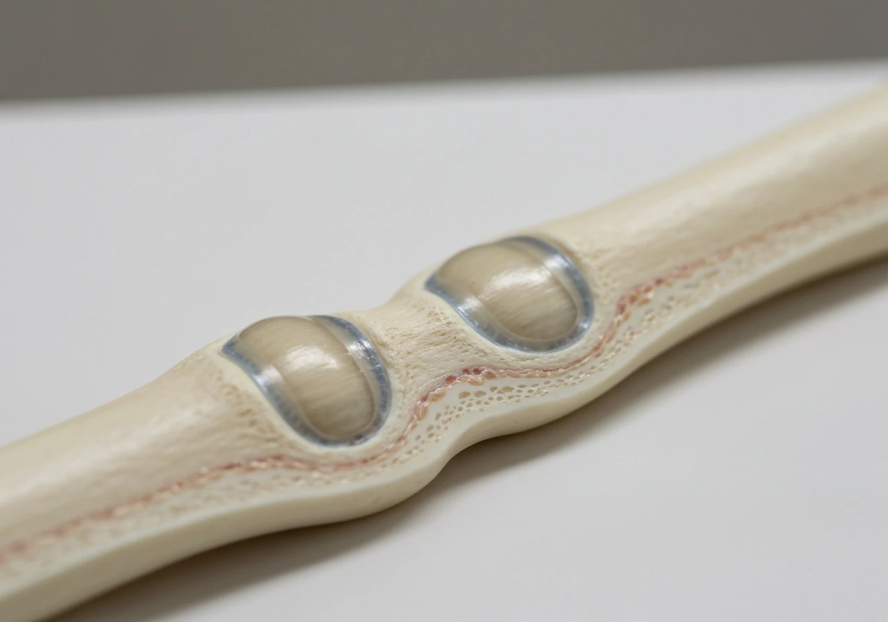 Macro view of a long bone end showing cartilage growth plates near the epiphysis.