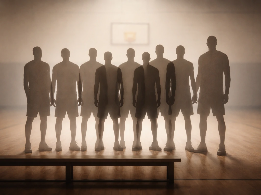 Minimal view of overlapping tall and mid-height player silhouettes fading into a tall-biased cluster