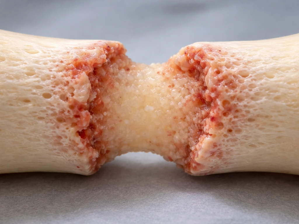 Close-up of a bone graft gap with delayed union and poor mineralization effect across the regenerate