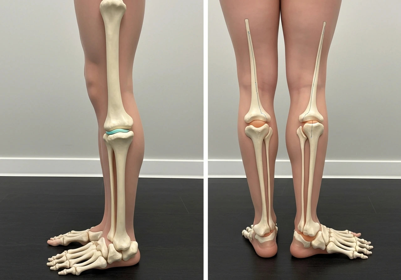 Minimal photo-real anatomy view showing closed growth plates in adults versus open growth plates in teens.