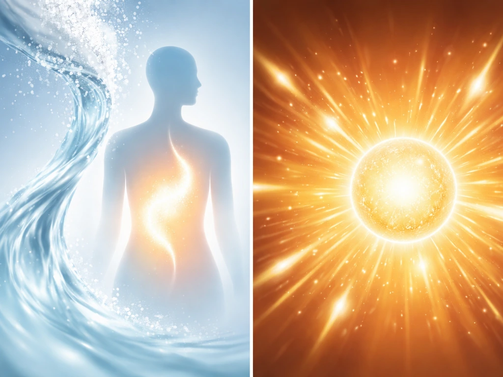 Split image of sugar dissolving into a body-like glow, suggesting fast energy use now.