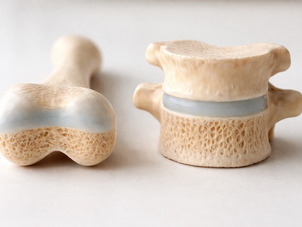Minimal realistic medical photo showing femur and spine growth-plate area with cartilage near bone ends.