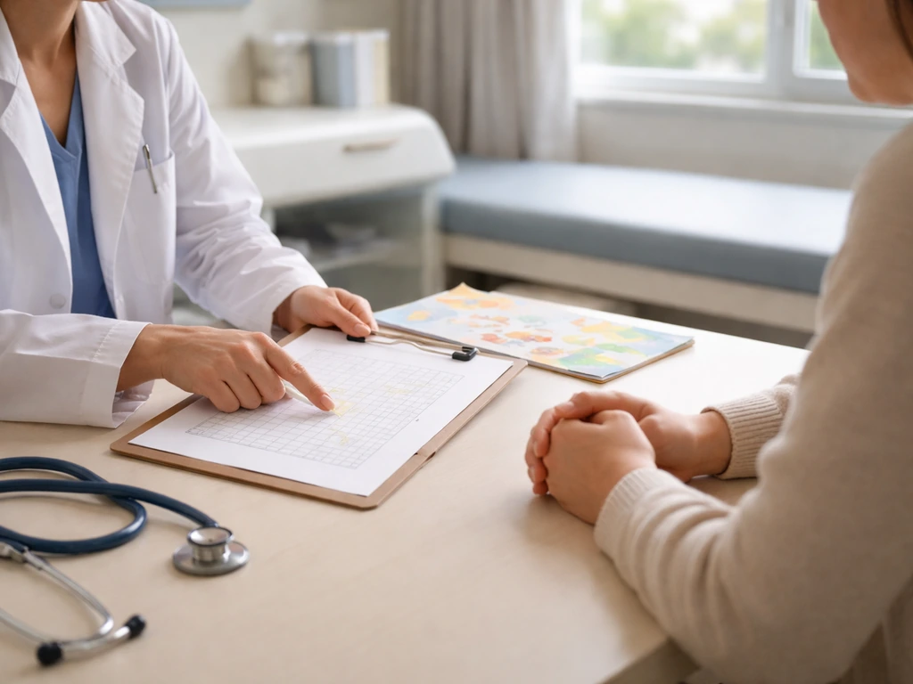 A clinician reviews a simple chart with a parent in a quiet exam room, focused on growth window guidance.