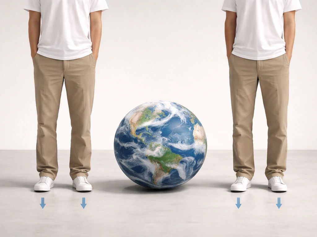 Anonymous person beside a globe with subtle downward force arrows and an easy height increase visual.
