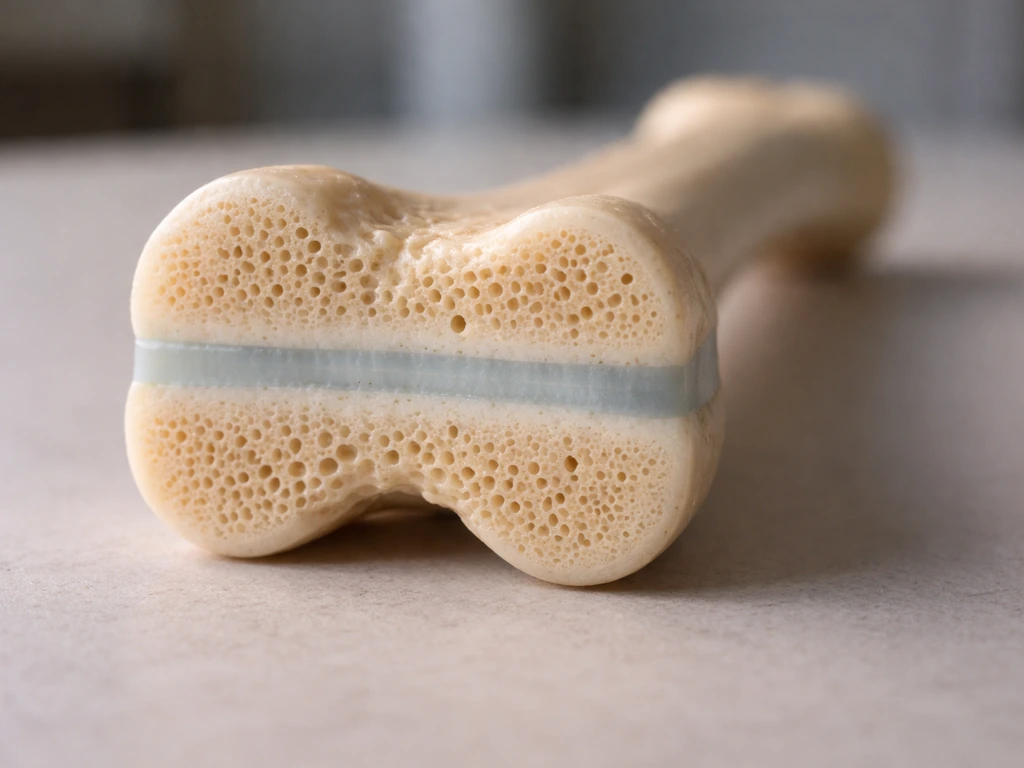 Macro photo of a long bone cross-section with visible epiphyseal growth plate between bony ends.
