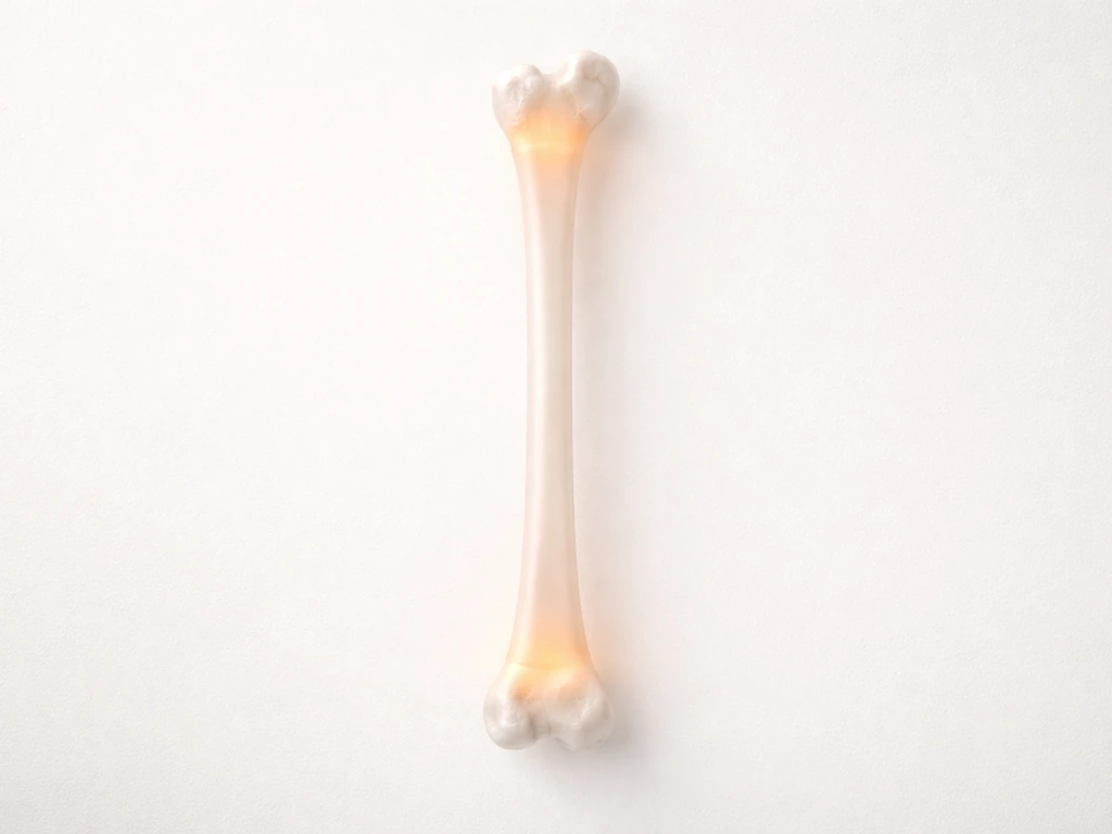 Minimal photo showing a long bone silhouette with a highlighted growth plate area, implying growth determines height.