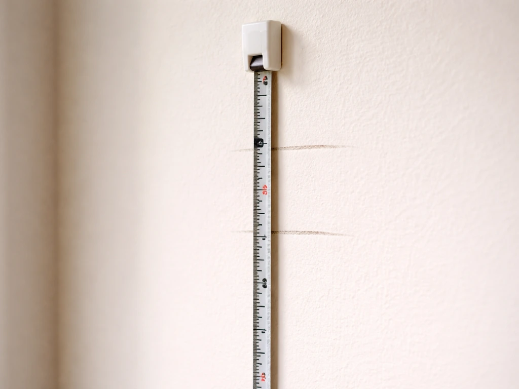 Close-up of a height measuring tape on a wall with two offset marks indicating morning vs evening.