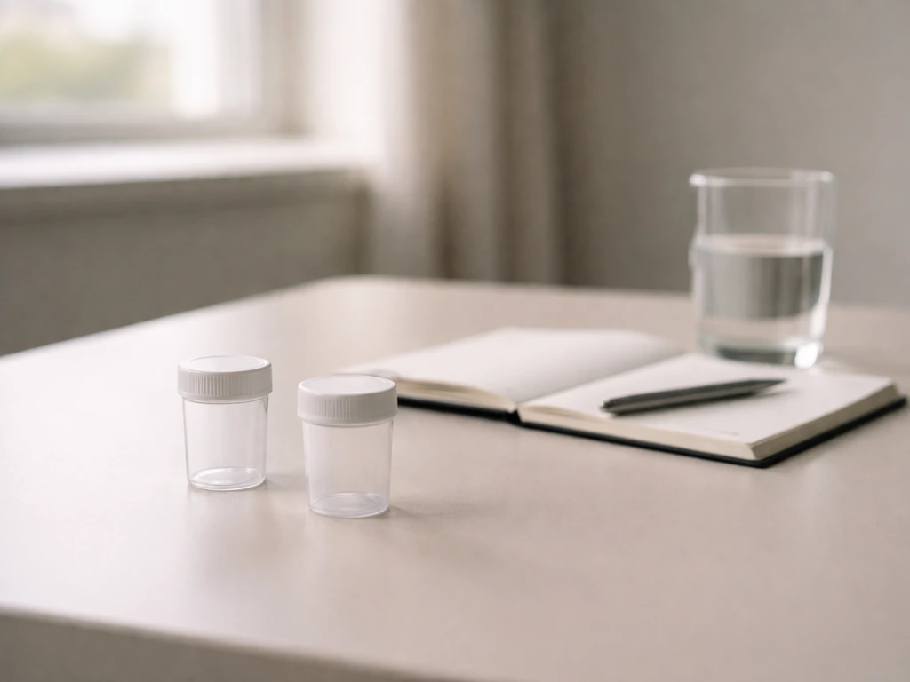 Minimal photo of a study desk with two unlabeled capsules and a blank notebook, suggesting placebo vs supplement results