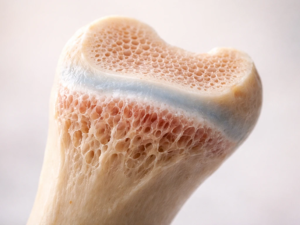 Macro cross-section of a long bone showing the growth plate near the end on a neutral background.