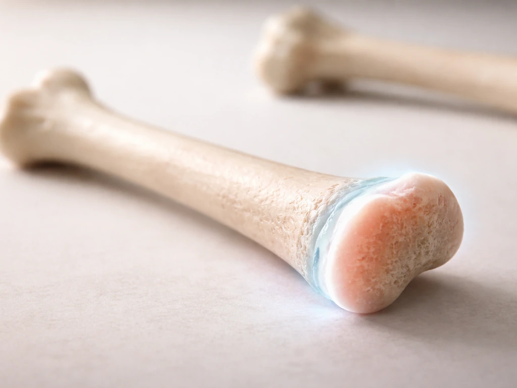 Photo-style view of a long bone segment with the growth plate area highlighted near the end.