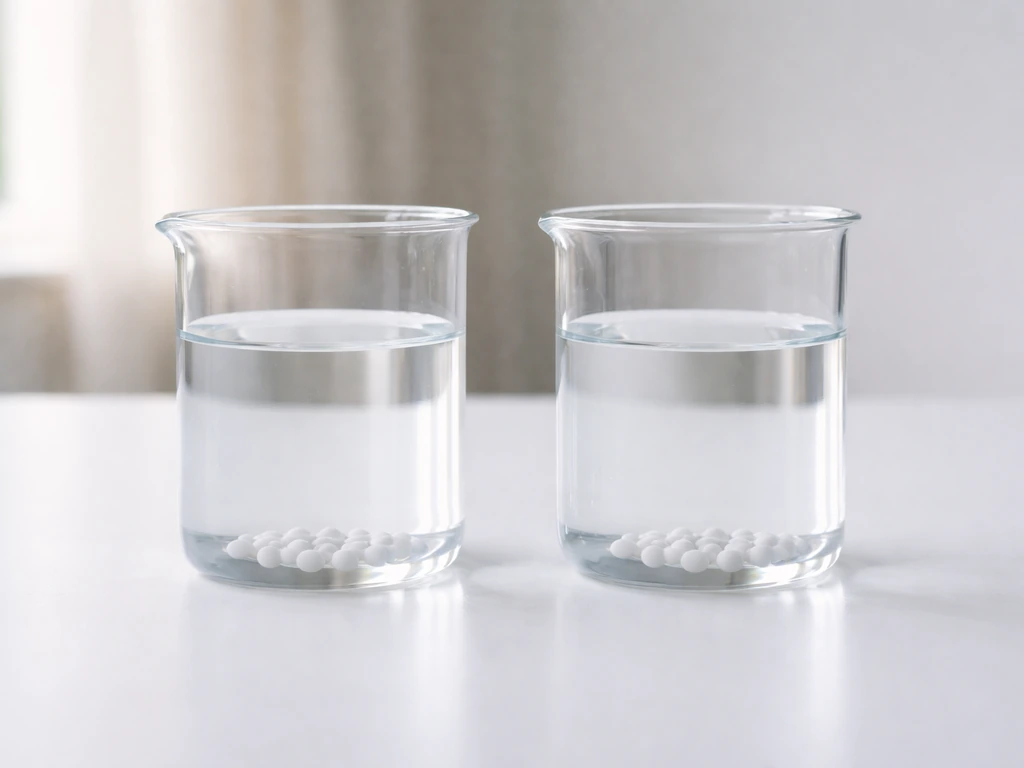 Two matching beakers side by side on a white counter, symbolizing similar longitudinal height outcomes.