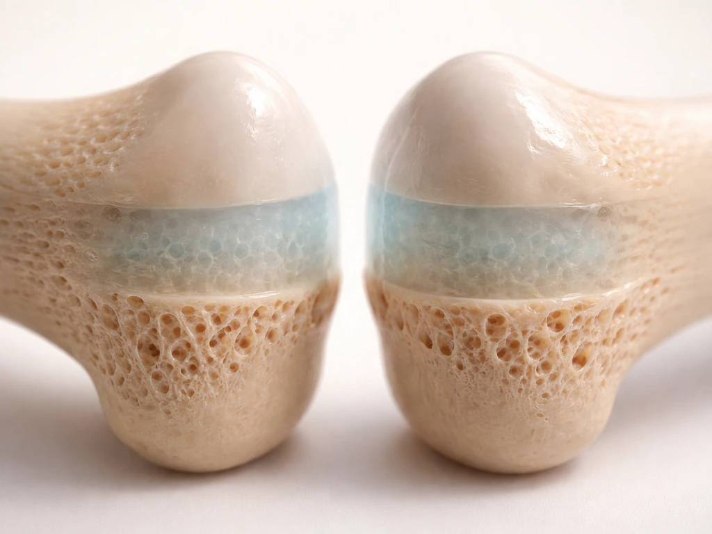 Close-up of a long bone end showing a translucent cartilage growth plate where lengthening occurs.